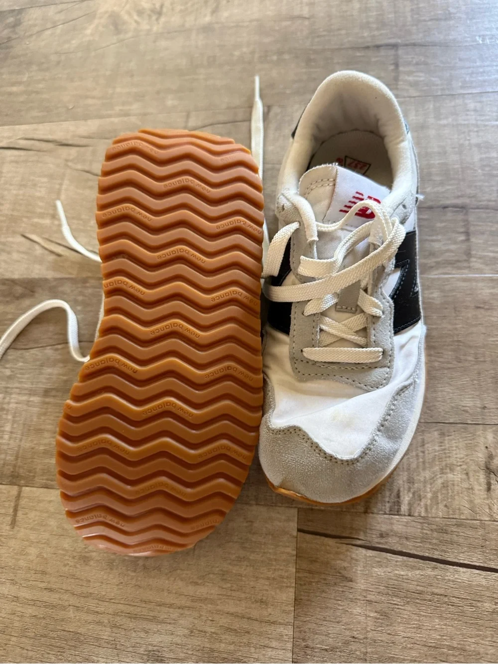 New Balance Kids White, Gray and Black Lace-Up Sneakers